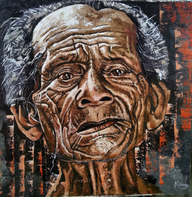 Malerei mit dem Titel "OLD  SMIRK" von Kiragu Wambia, Original-Kunstwerk, Acryl