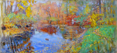 Картина под названием "Осень в Парке" - Кирилл Девочкин, Подлинное произведение искусства, Масло