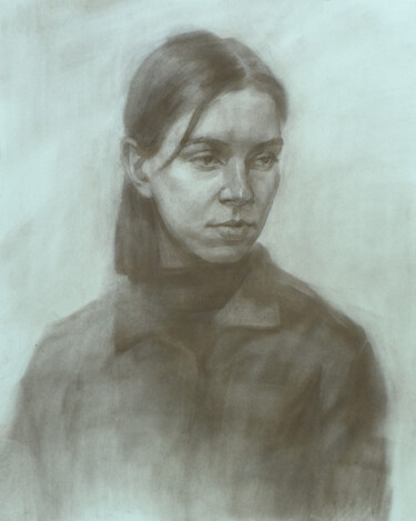 Drawing titled "Портрет девушки" by Kirill Petrenko, Original Artwork, Charcoal