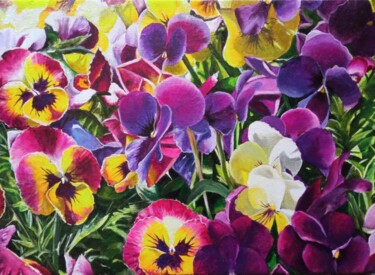 Painting titled "Pansies" by Kirill Shevchenko, Original Artwork, Acrylic Mounted on Wood Stretcher frame