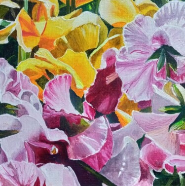 Painting titled "Pansies ,close-up." by Kirill Shevchenko, Original Artwork, Acrylic