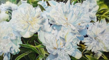 Painting titled "Peonies" by Kirill Shevchenko, Original Artwork, Acrylic Mounted on Wood Stretcher frame