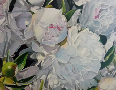Pintura intitulada "White peonies close…" por Kirill Shevchenko, Obras de arte originais, Acrílico
