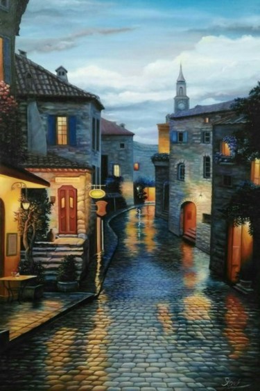 Painting titled "City" by Kirill Iankovskii, Original Artwork, Oil