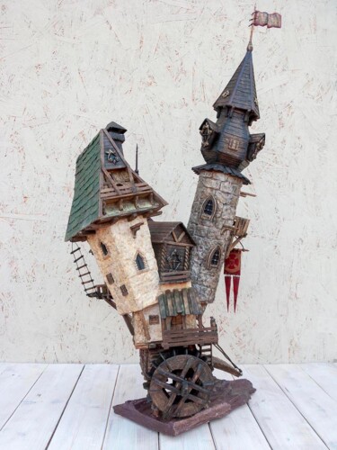 Sculptuur getiteld "Fairytale castle" door Kirill Z, Origineel Kunstwerk, Hout