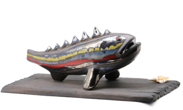 Escultura intitulada "Wavy Fish Ceramic S…" por Valery Kirillov, Obras de arte originais, Cerâmica