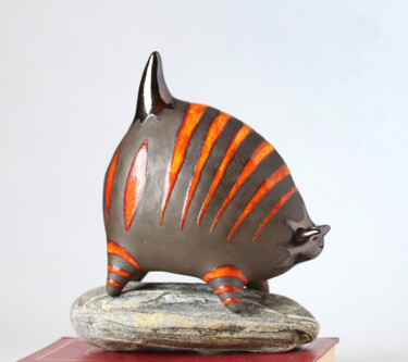 Rzeźba zatytułowany „Cat Ceramic Sculptu…” autorstwa Valery Kirillov, Oryginalna praca, Ceramika
