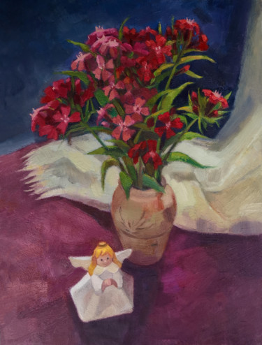 Painting titled "Bouquet of red turk…" by Irina Kuzina, Original Artwork, Oil