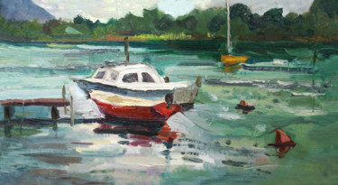Peinture intitulée "In a fishing bay be…" par Irina Kuzina, Œuvre d'art originale, Huile