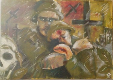 Painting titled "guerre" by Sarah Bouzaglou Boissin, Original Artwork, Oil