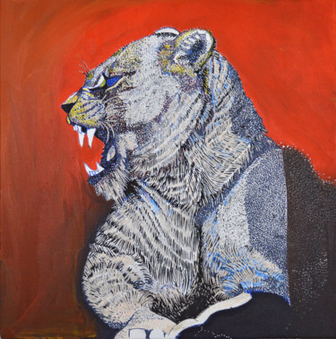 Peinture intitulée "la lionne" par Sarah Bouzaglou Boissin, Œuvre d'art originale, Encre