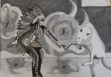 Dessin intitulée "danse avec le loup" par Sarah Bouzaglou Boissin, Œuvre d'art originale, Marqueur