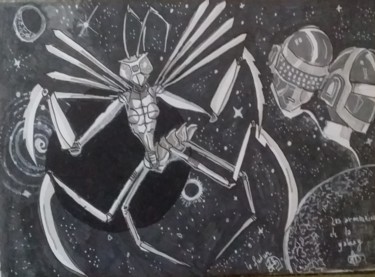 Zeichnungen mit dem Titel "praying mantis robot" von Sarah Bouzaglou Boissin, Original-Kunstwerk, Marker