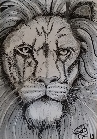 Zeichnungen mit dem Titel "king lion" von Sarah Bouzaglou Boissin, Original-Kunstwerk, Tinte