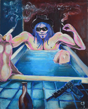 Painting titled "le grand bain" by Sarah Bouzaglou Boissin, Original Artwork, Ink