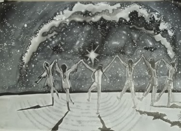 Disegno intitolato "danse indienne" da Sarah Bouzaglou Boissin, Opera d'arte originale, Inchiostro