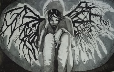 Disegno intitolato "ange déchu" da Sarah Bouzaglou Boissin, Opera d'arte originale, Grafite