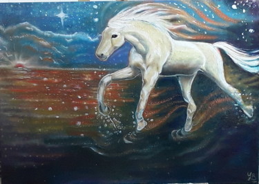 Painting titled "cheval nocturne" by Sarah Bouzaglou Boissin, Original Artwork, Oil