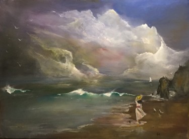 Painting titled "Sunset beach" by Kirk Ruse, Original Artwork, Oil