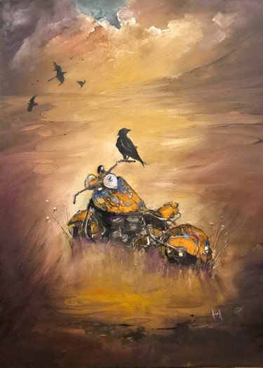 Pintura intitulada "A Murder of Crows" por Kirk Ruse, Obras de arte originais, Óleo