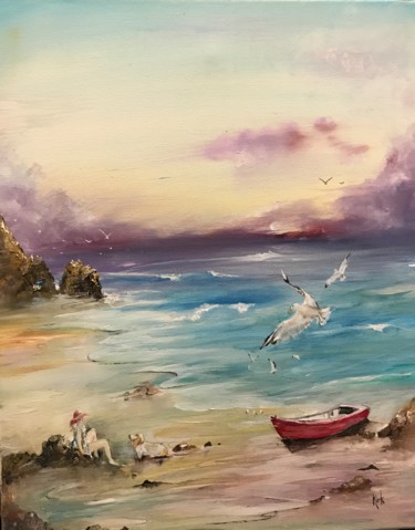 Pintura intitulada "The Red Boat" por Kirk Ruse, Obras de arte originais, Óleo