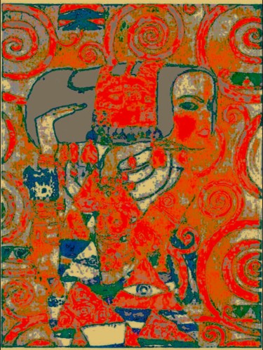 Arts numériques intitulée "Red Klimt" par Kirlian, Œuvre d'art originale, Peinture numérique