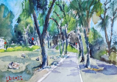 Painting titled "The Park Path" by Leonid Kirnus, Original Artwork, Watercolor
