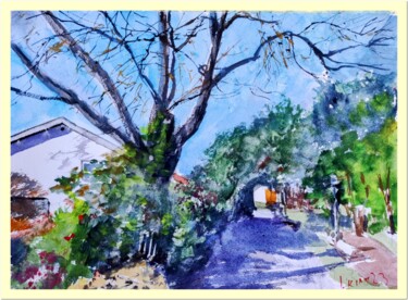Painting titled "Road in the village" by Leonid Kirnus, Original Artwork, Watercolor