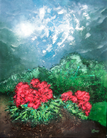 Картина под названием "Hibiscus" - Vasco Kirov, Подлинное произведение искусства, Акрил
