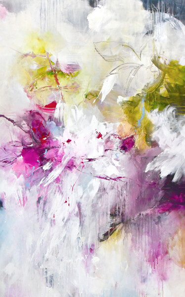 Painting titled "Floral fantasy" by Kirsten Handelmann, Original Artwork, Acrylic Mounted on Wood Stretcher frame