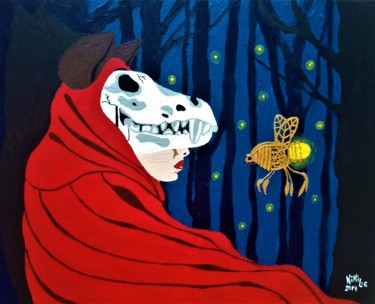 Painting titled "The firefly forest" by Kikiloe, Original Artwork, Acrylic