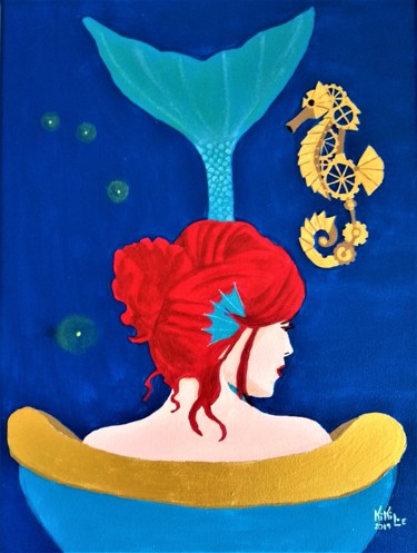 Painting titled "Mermaid in the tub" by Kikiloe, Original Artwork, Acrylic