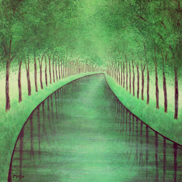 Painting titled "Canal du Midi" by Kirstin Mccoy, Original Artwork, Oil Mounted on Wood Stretcher frame