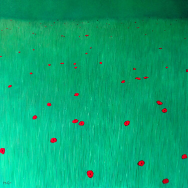 Malerei mit dem Titel "Field with Red Popp…" von Kirstin Mccoy, Original-Kunstwerk, Öl Auf Keilrahmen aus Holz montiert