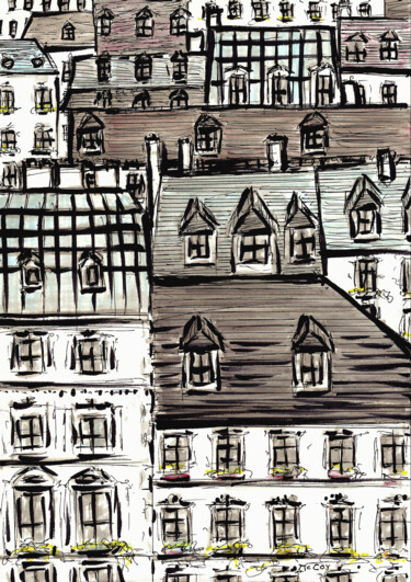 Disegno intitolato "Paris Rooftops" da Kirstin Mccoy, Opera d'arte originale, Acrilico