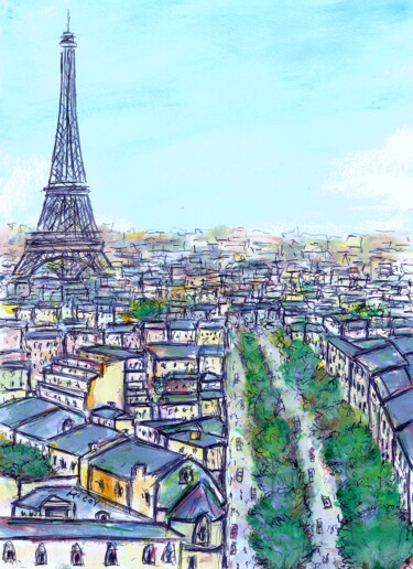 Tekening getiteld "Paris City" door Kirstin Mccoy, Origineel Kunstwerk, Acryl