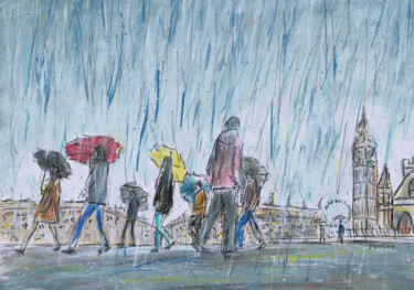 Drawing titled "A Rainy Day in Lond…" by Kirstin Mccoy, Original Artwork, Acrylic