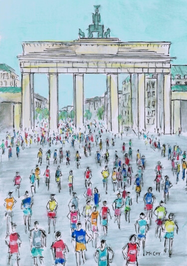 Drawing titled "Berlin Marathon" by Kirstin Mccoy, Original Artwork, Acrylic
