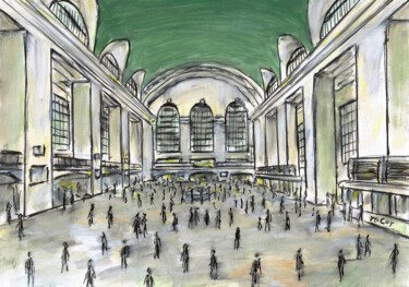 Dibujo titulada "Grand Central Train…" por Kirstin Mccoy, Obra de arte original, Acrílico