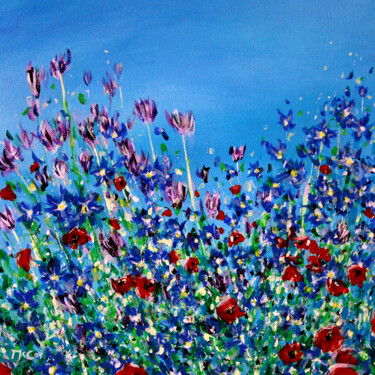 Ζωγραφική με τίτλο "Wild Meadow Flowers" από Kirstin Mccoy, Αυθεντικά έργα τέχνης, Λάδι Τοποθετήθηκε στο Ξύλινο φορείο σκελε…
