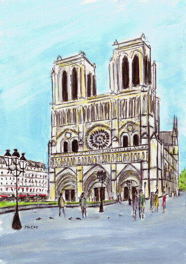 Drawing titled "Notre Dame de Paris" by Kirstin Mccoy, Original Artwork, Acrylic