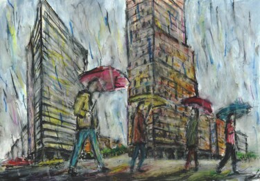 Drawing titled "Rainy Day in Berlin" by Kirstin Mccoy, Original Artwork, Acrylic