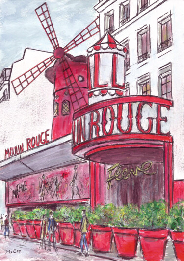 Tekening getiteld "Moulin Rouge, Paris…" door Kirstin Mccoy, Origineel Kunstwerk, Acryl