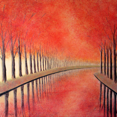 Painting titled "Autumn Reflections…" by Kirstin Mccoy, Original Artwork, Oil Mounted on Wood Stretcher frame
