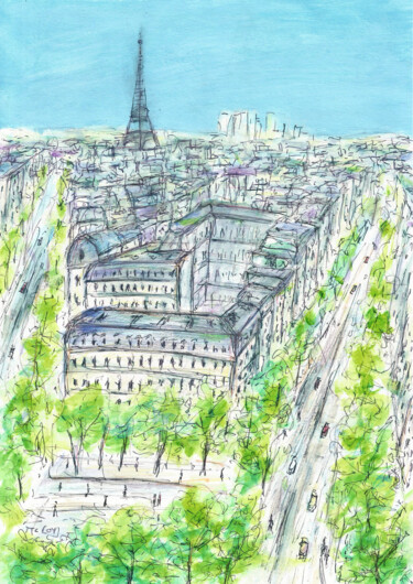 Drawing titled "Paris City, France" by Kirstin Mccoy, Original Artwork, Acrylic