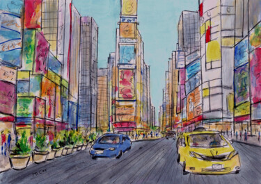 Zeichnungen mit dem Titel "Times Square - New…" von Kirstin Mccoy, Original-Kunstwerk, Acryl
