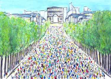 Tekening getiteld "Paris Marathon" door Kirstin Mccoy, Origineel Kunstwerk, Acryl