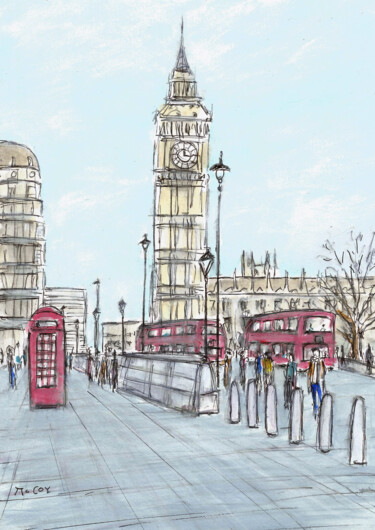 Drawing titled "London City" by Kirstin Mccoy, Original Artwork, Acrylic
