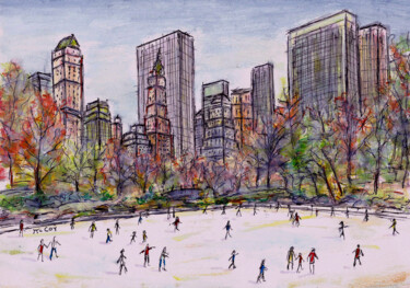 Drawing titled "Ice Skating in Cent…" by Kirstin Mccoy, Original Artwork, Acrylic