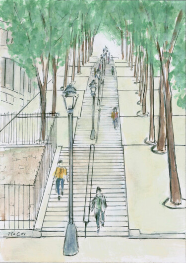Dibujo titulada "La Rue Foyatier, Mo…" por Kirstin Mccoy, Obra de arte original, Acrílico